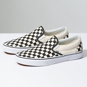 Checkered Vans slip ons